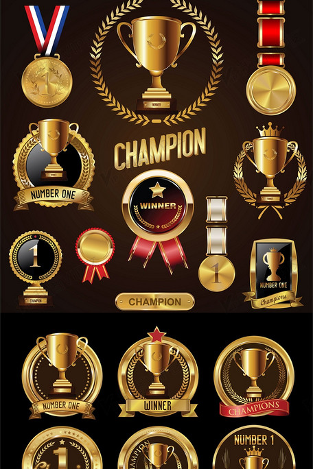 颁奖典礼金色eps冠军金牌矢量图设