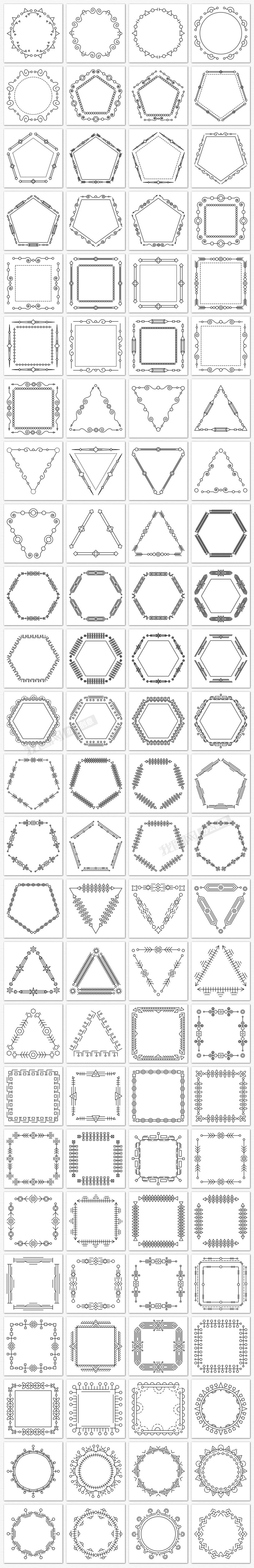 100个细线几何边框文字框png免抠素材