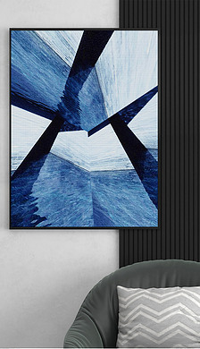 水墨の空间抽象黑蓝拼色几何时尚高端装饰画