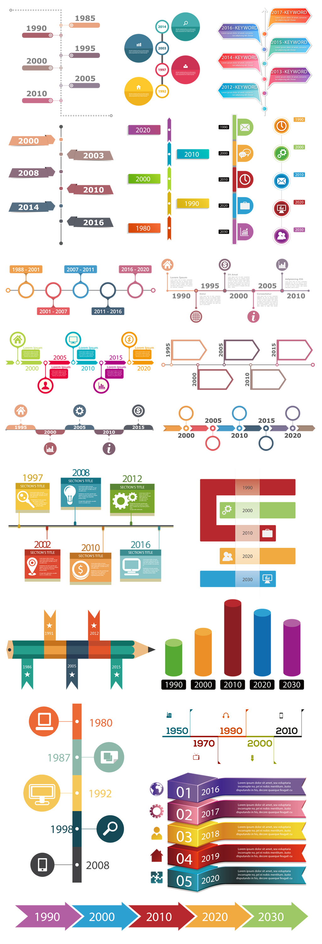 商务PPT时间轴年份序号列表PNG