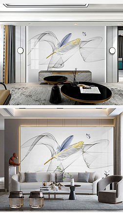 tsg266简约轻奢抽象飘带羽毛背景墙壁画