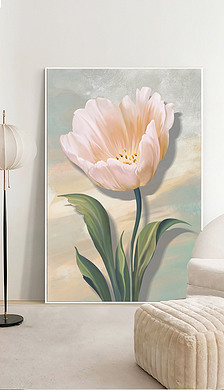 抽象ins奶油色郁金香花卉装饰画