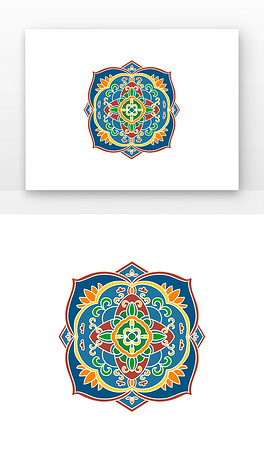 传统花纹彩色莲花花纹样中国风