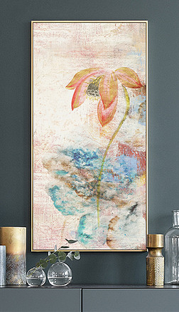 抽象荷花玄关新中式装饰画原创北欧手绘装饰画