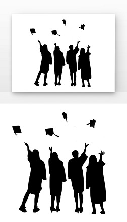 毕业季丢学士帽的大学生剪影