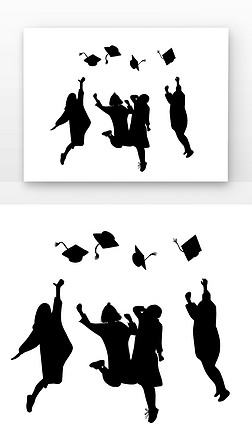 毕业季丢学士帽的大学生剪影