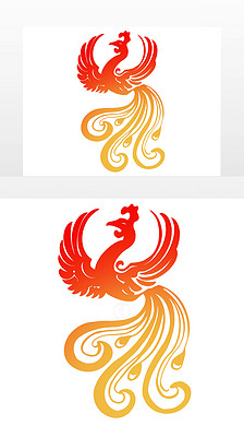 红橙色展翅飞翔凤凰印花剪影元素