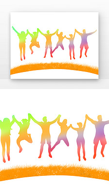 彩色跳跃青年青春剪影