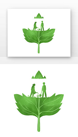 创意绿色种树剪影