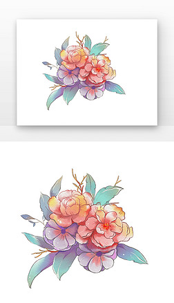 水彩风格手绘花团元素