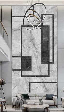 抽象几何大理石水刀拼花复式客厅背景墙岩石纹理