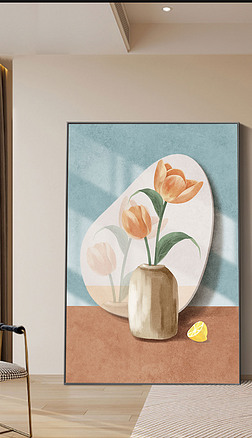 北欧插花美女装饰画|手绘北欧莫兰迪花瓶餐桌插花客厅简约装饰画1