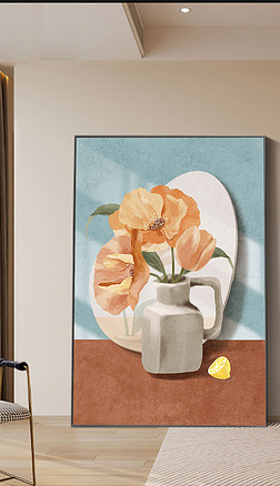 北欧插花美女装饰画|北欧手绘莫兰迪花瓶创意餐桌插花客厅简约装饰画