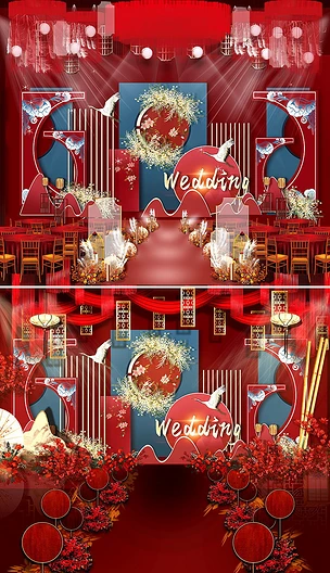 时尚中式婚礼背景舞台展板