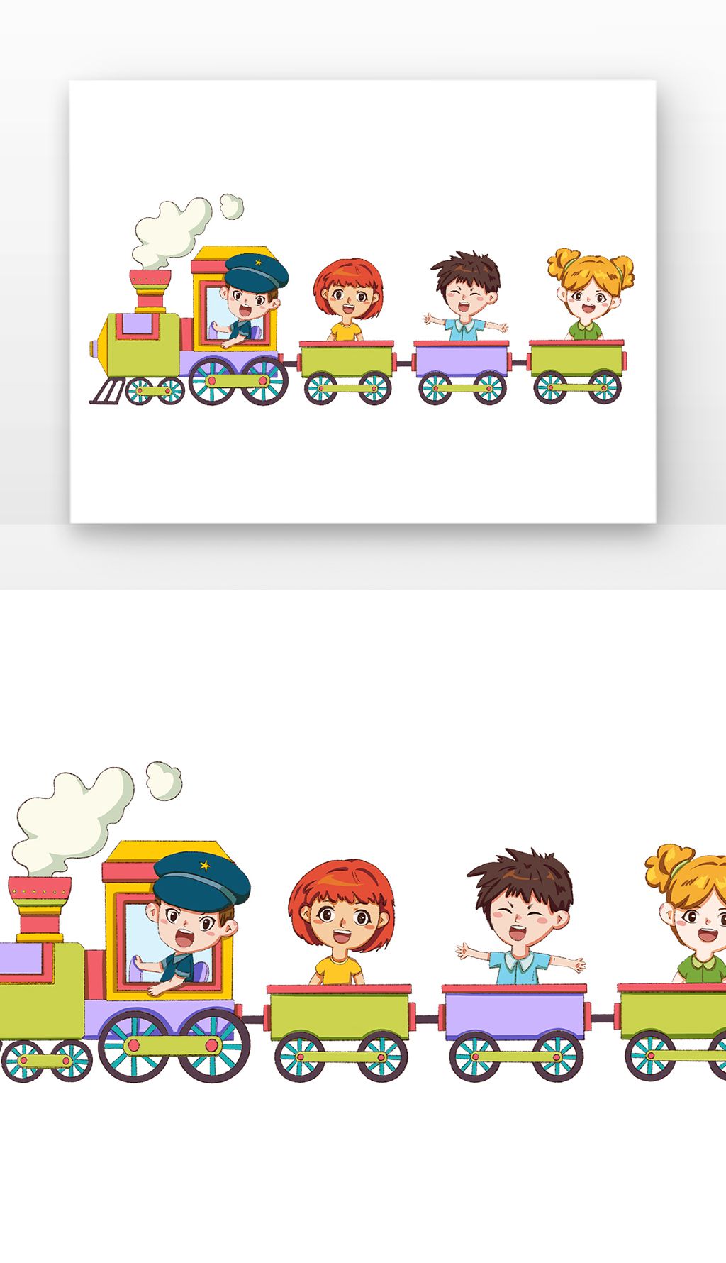 绿色儿童玩小火车插画