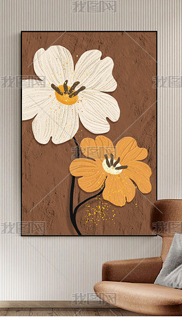 现代素雅黄色抽象条纹北欧床头装饰画