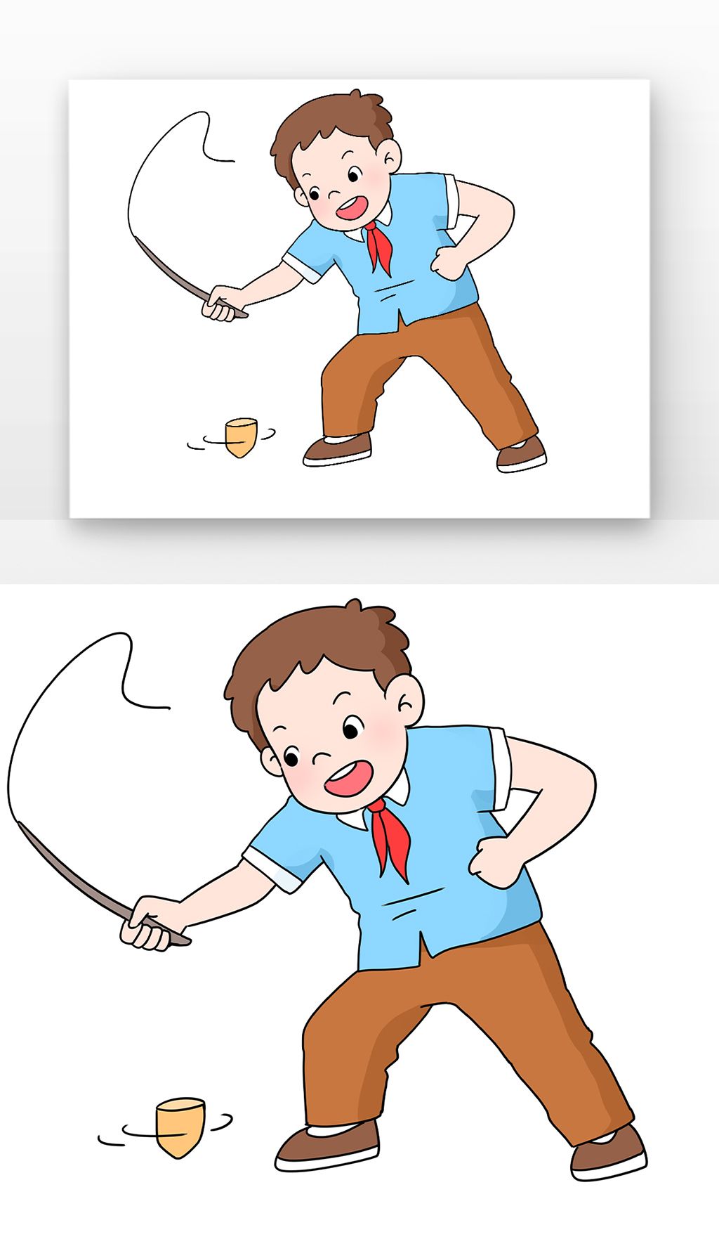 儿童复古游戏抽陀螺儿童