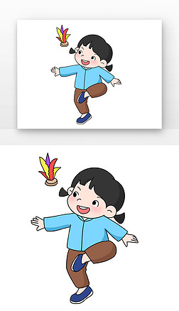 儿童复古免抠元素|儿童复古游戏踢毽子儿童