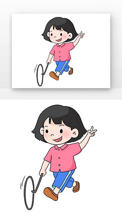 儿童复古免抠元素|儿童复古游戏滚铁环儿童