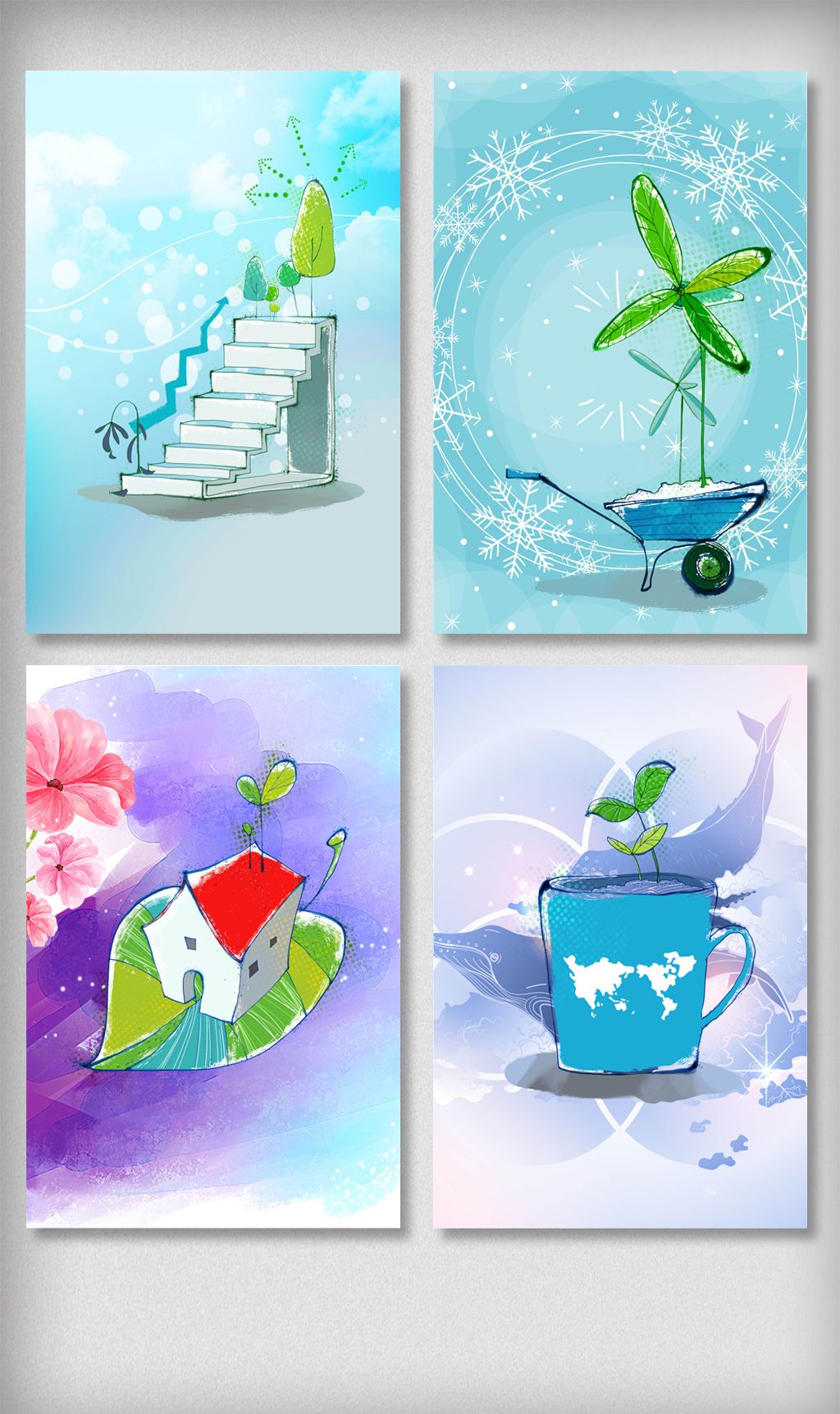 手绘环保水彩插画海报背景元素