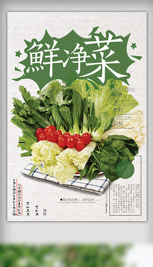创意时尚新鲜净菜宣传海报设计模板