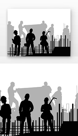 建筑人物免抠元素|工人和建筑工地剪影工程师