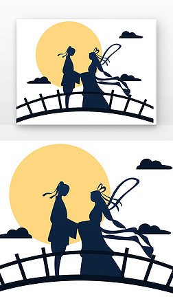 剪影牛郎织女鹊桥相会剪影