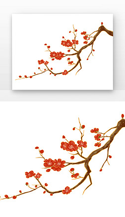 中国风梅免抠元素|梅花红色古风梅树枝文雅