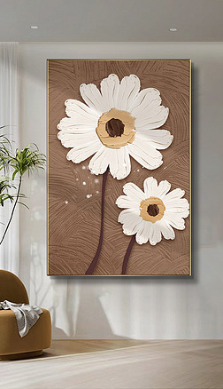 现代抽象手绘油画花朵玄关装饰画