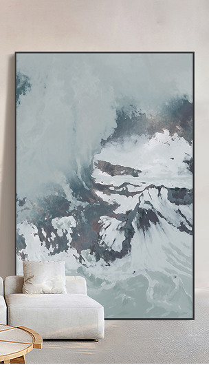 现代抽象手绘笔触海浪山水艺术客厅玄关装饰画