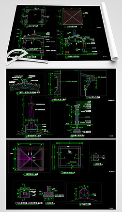 欧式风格凉亭做法详图设计CAD图库