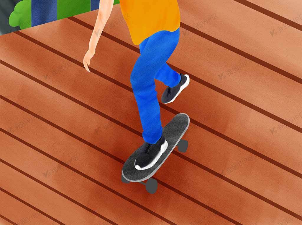 手绘滑板少年插画