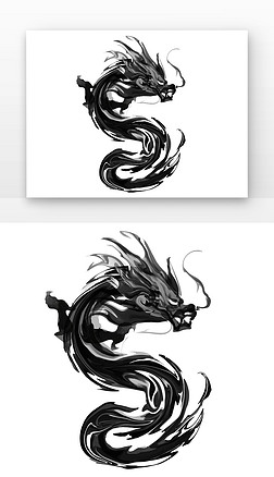 素材黑免抠元素|剪影中国风黑龙飞龙剪影