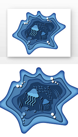 深海水母剪纸海洋风