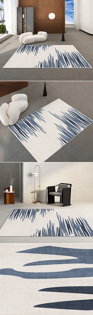 现代简约蓝色抽象条纹艺术地毯地垫图案设计