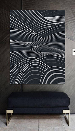 黑色调装饰画|浩瀚の大海抽象黑蓝色调波动曲线几何装饰画