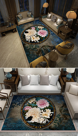 家和玉兰牡丹新中式浮雕地毯