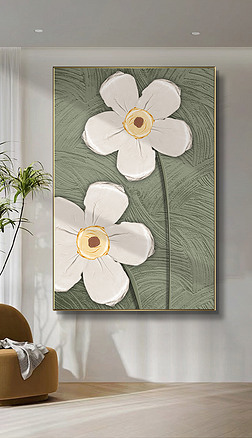 现代抽象手绘油画花朵玄关装饰画