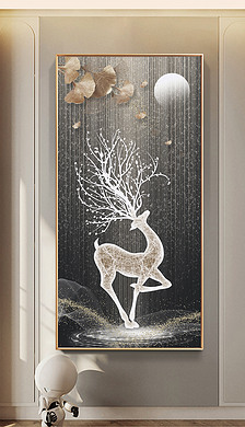现代简约轻奢麋鹿装饰画抽象发光入户玄关装饰画
