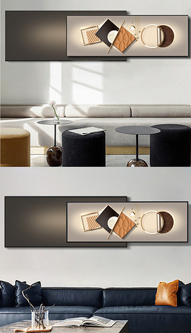 现代抽象光影几何轻奢客厅组合装饰画2