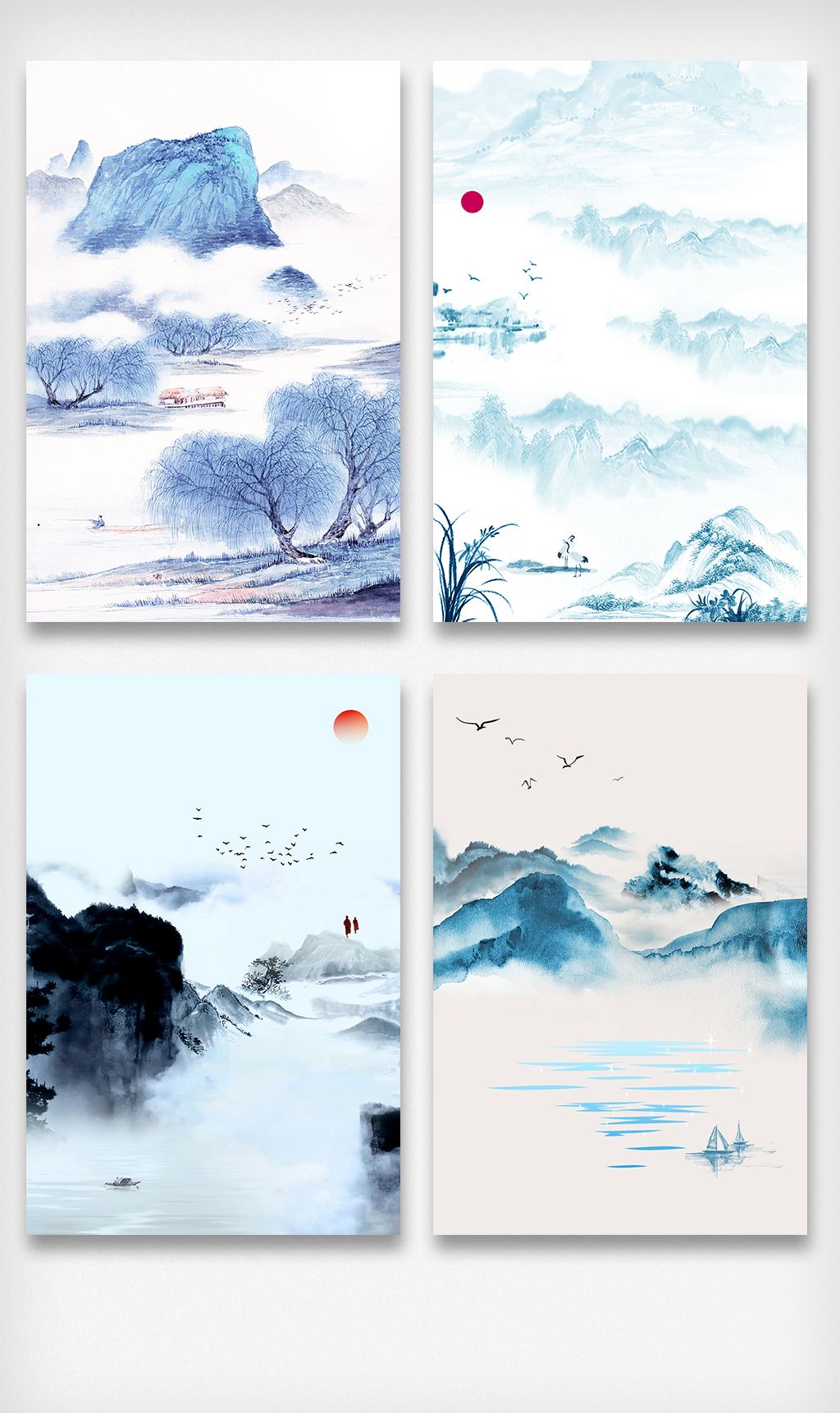 中国风水墨山水画素材海报背景