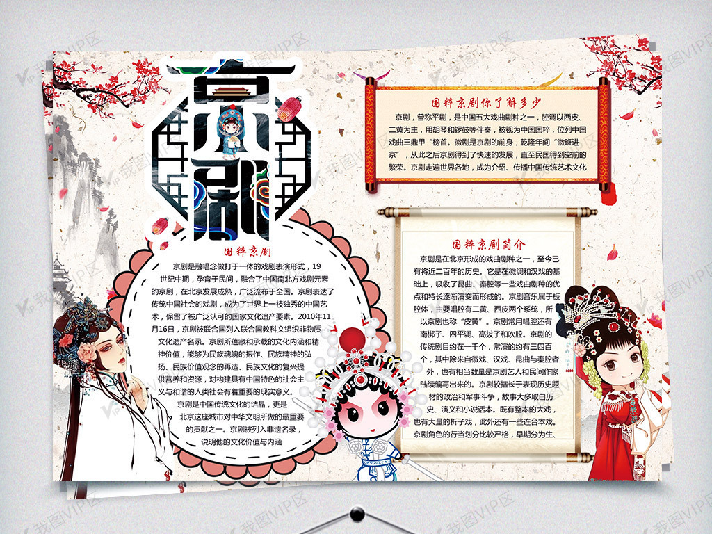 中国风国粹京剧手抄报电子小报