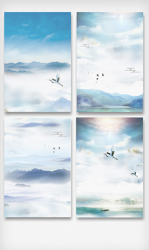 中国风山水景色海报背景元素