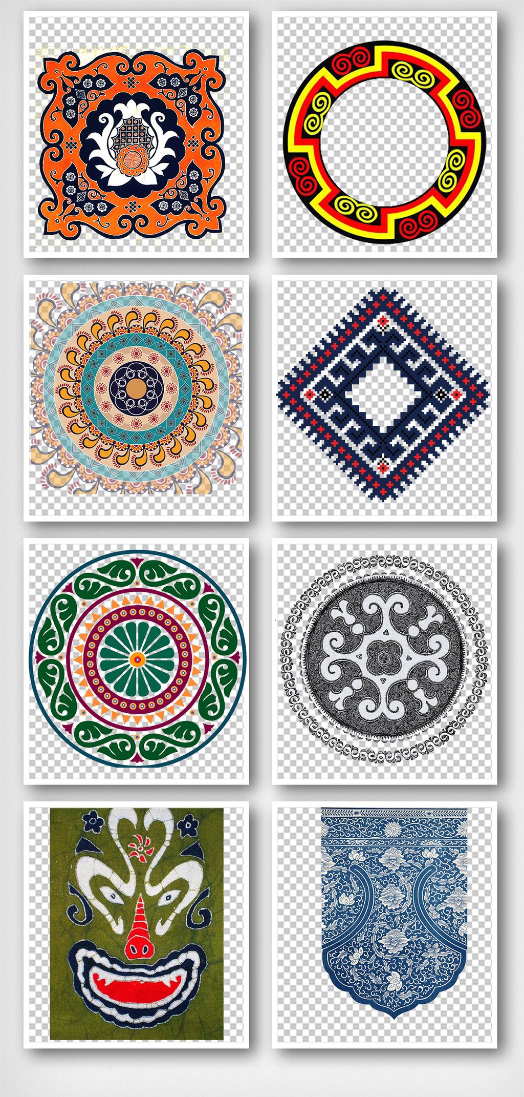 不同样式的苗族图案元素