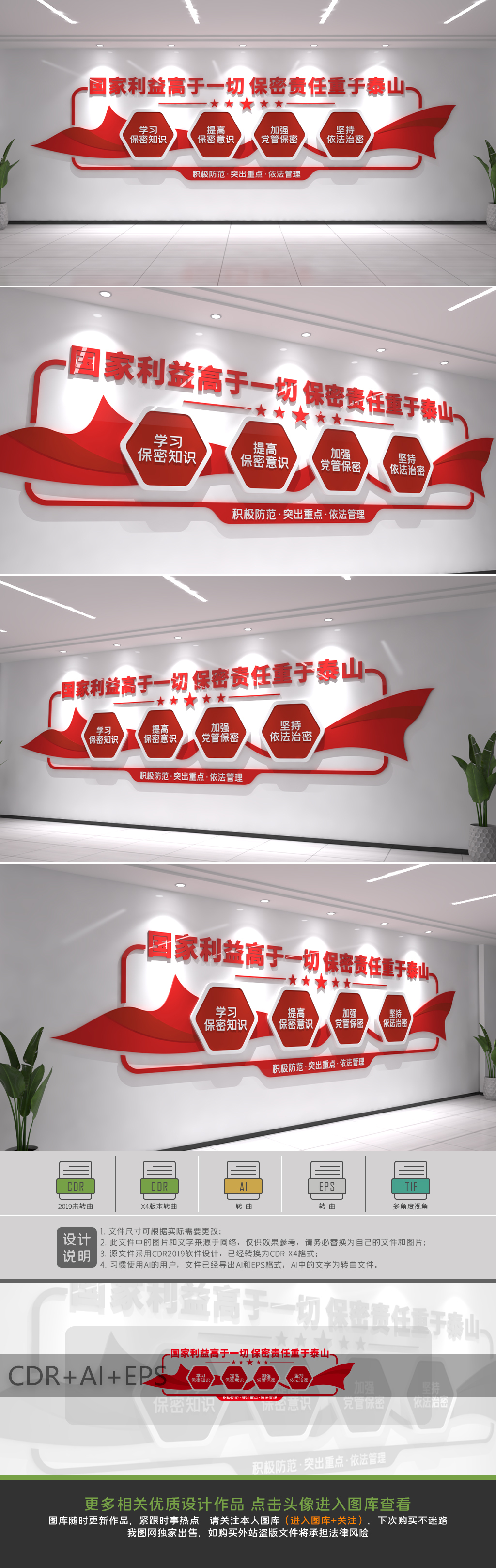 简约红色保密宣传文化墙设计