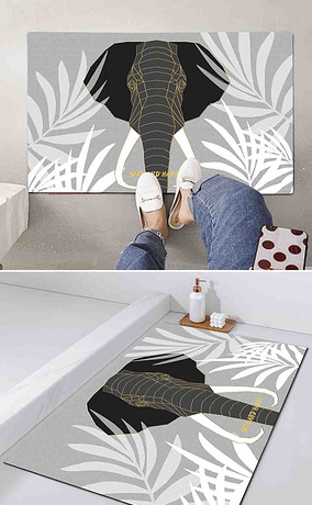 北欧抽象动物大象叶子客厅地毯地垫
