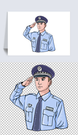 卡通手绘保安警察敬礼