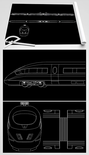 交通工具高铁动车组火车和谐号CAD图