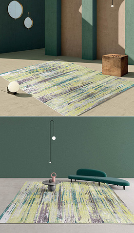 现代轻奢简约绿色抽象小清新夏日客厅地毯地垫