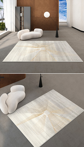 现代简约金色几何条纹立体艺术地毯地垫图案设计